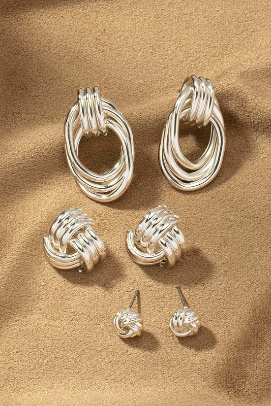 Stunning Earrings for Women – Elegant & Luxury Earrings Collection | Modestly Vogue Premium Trio Metal Knot and Hoop Earrings - Modestly Vogue 