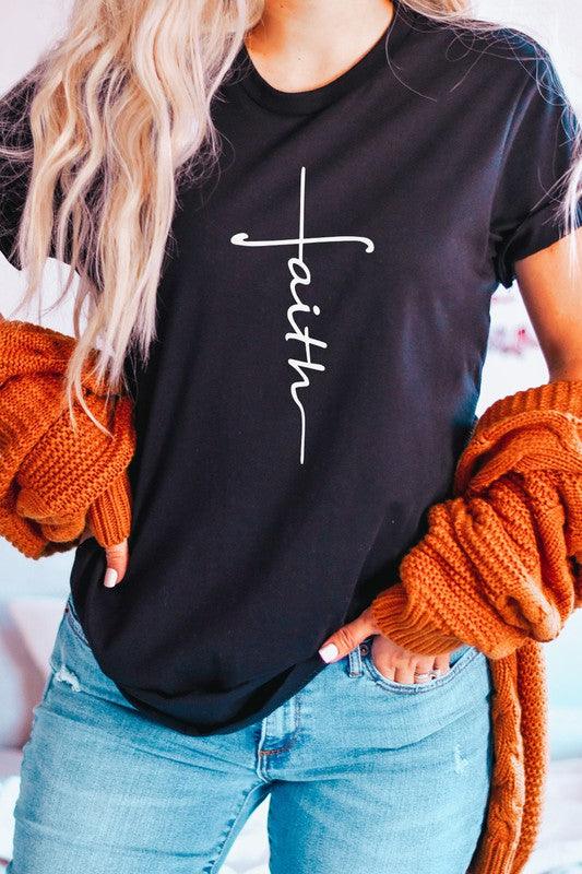 Faith Vertical Text Graphic Tee - Modestly Vogue 