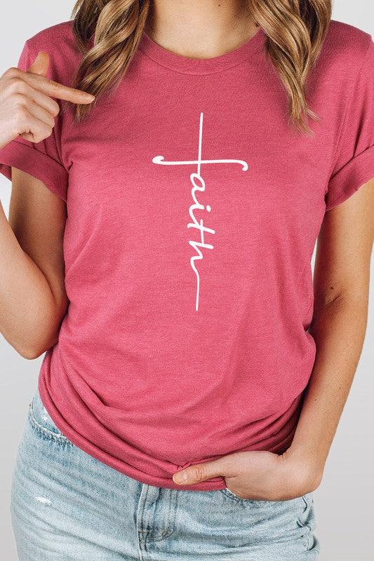 Faith Vertical Text Graphic Tee - Modestly Vogue 