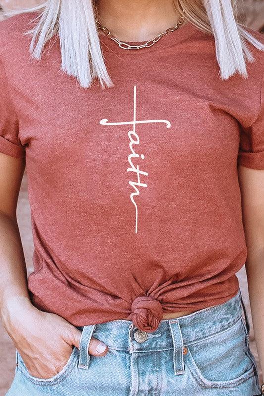 Faith Vertical Text Graphic Tee - Modestly Vogue 