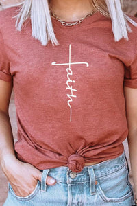 Faith Vertical Text Graphic Tee - Modestly Vogue 