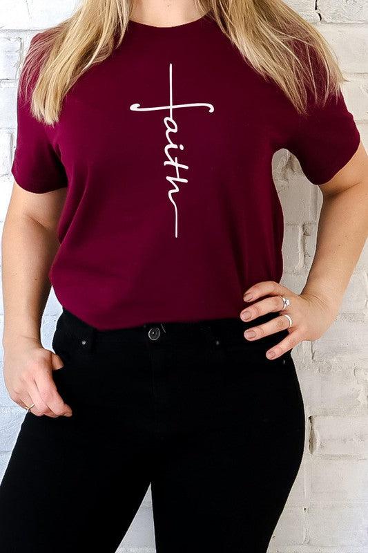 Faith Vertical Text Graphic Tee - Modestly Vogue 