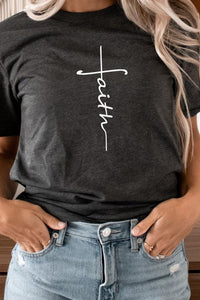 Faith Vertical Text Graphic Tee - Modestly Vogue 