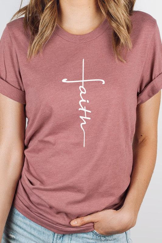 Faith Vertical Text Graphic Tee - Modestly Vogue 