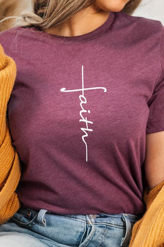 Faith Vertical Text Graphic Tee - Modestly Vogue 