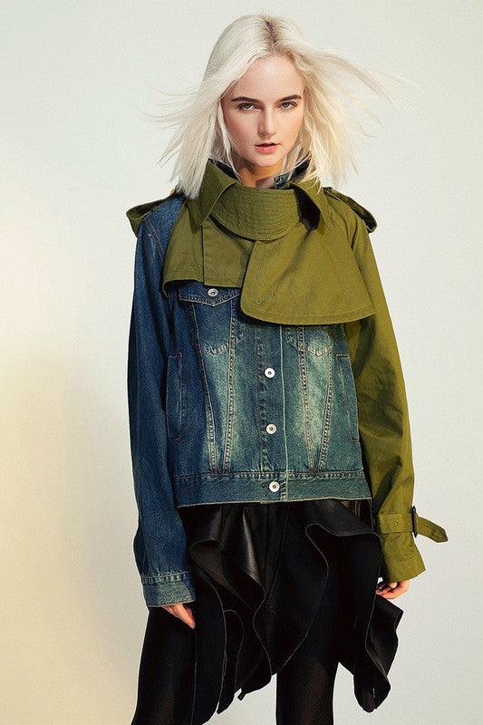 Denim TWO-TONE DENIM JACKET - Modestly Vogue 