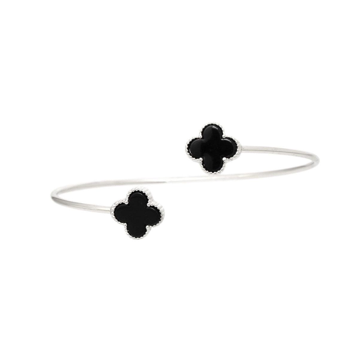 Fashionable Bracelets for Women – Stylish & Elegant Collection | Modestly Vogue Bangle Silver Black Clover Open Bracelet for Women - Modestly Vogue 