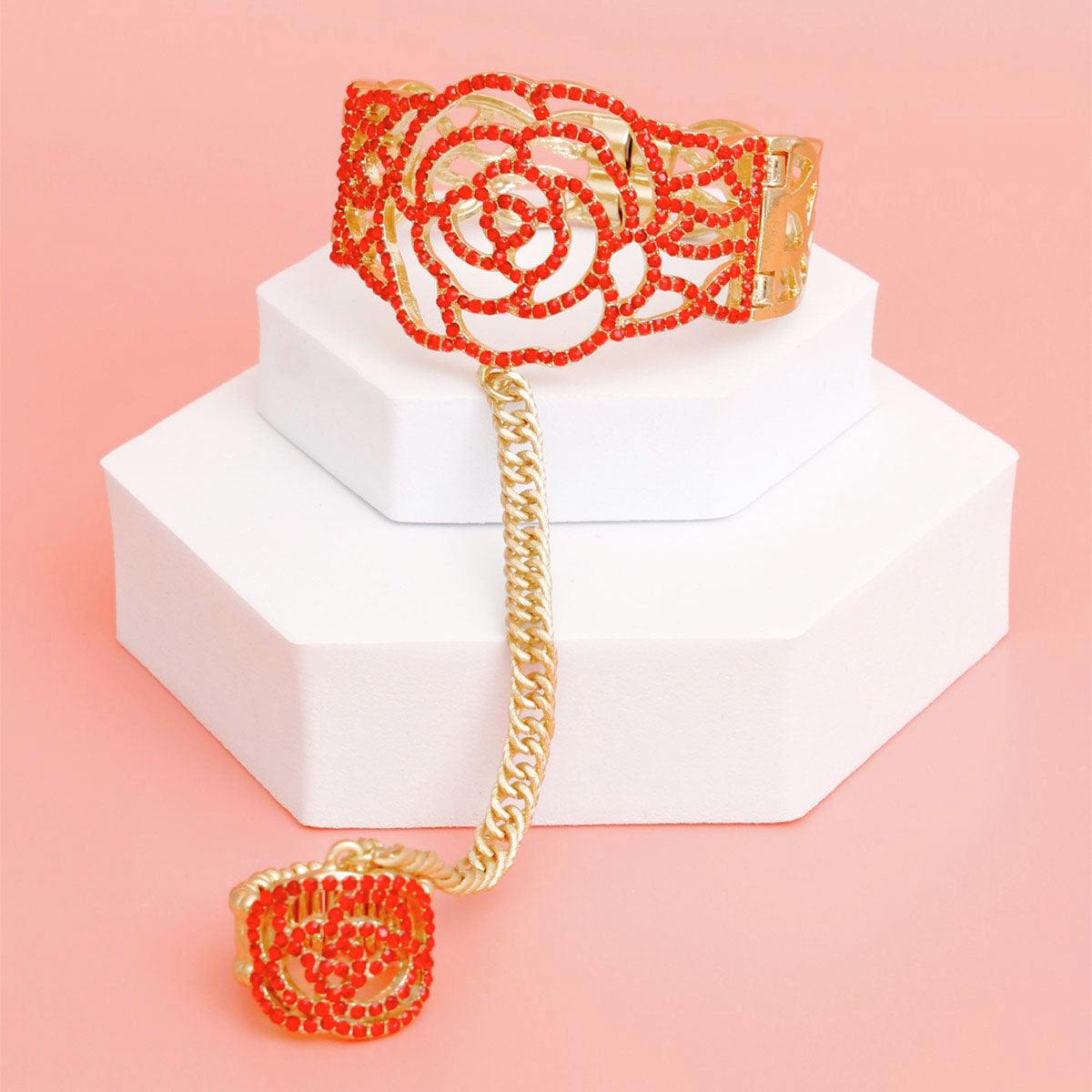 – | Bracelet Red Rose Stone Hand Chain - Modestly Vogue 