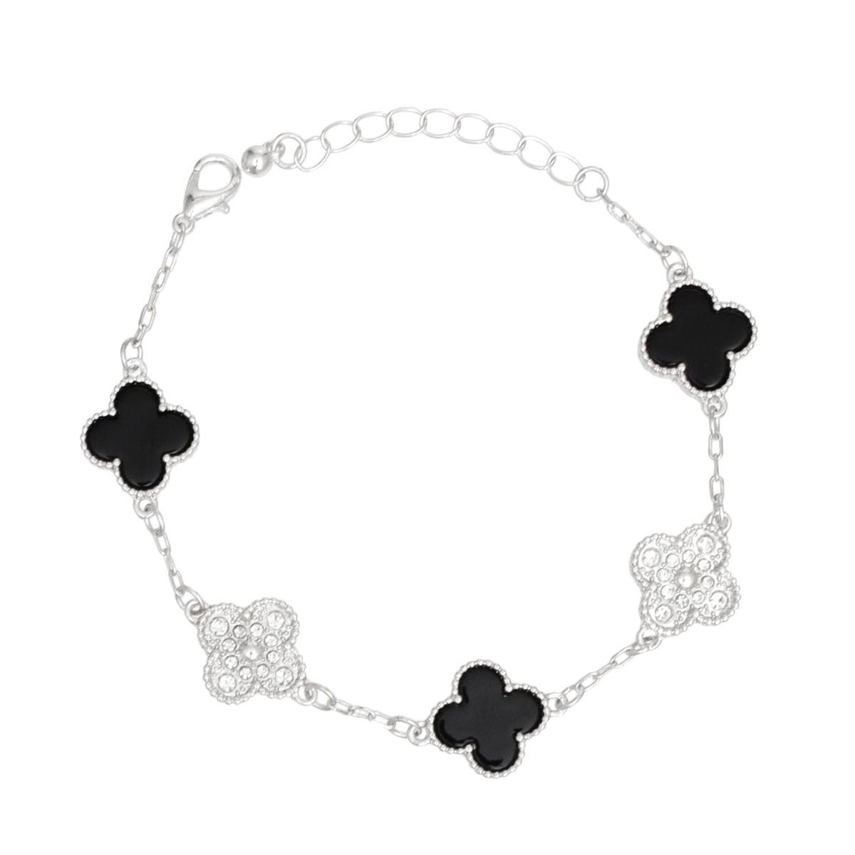 – | Bracelet Silver Black Clover Station Charm - Modestly Vogue 