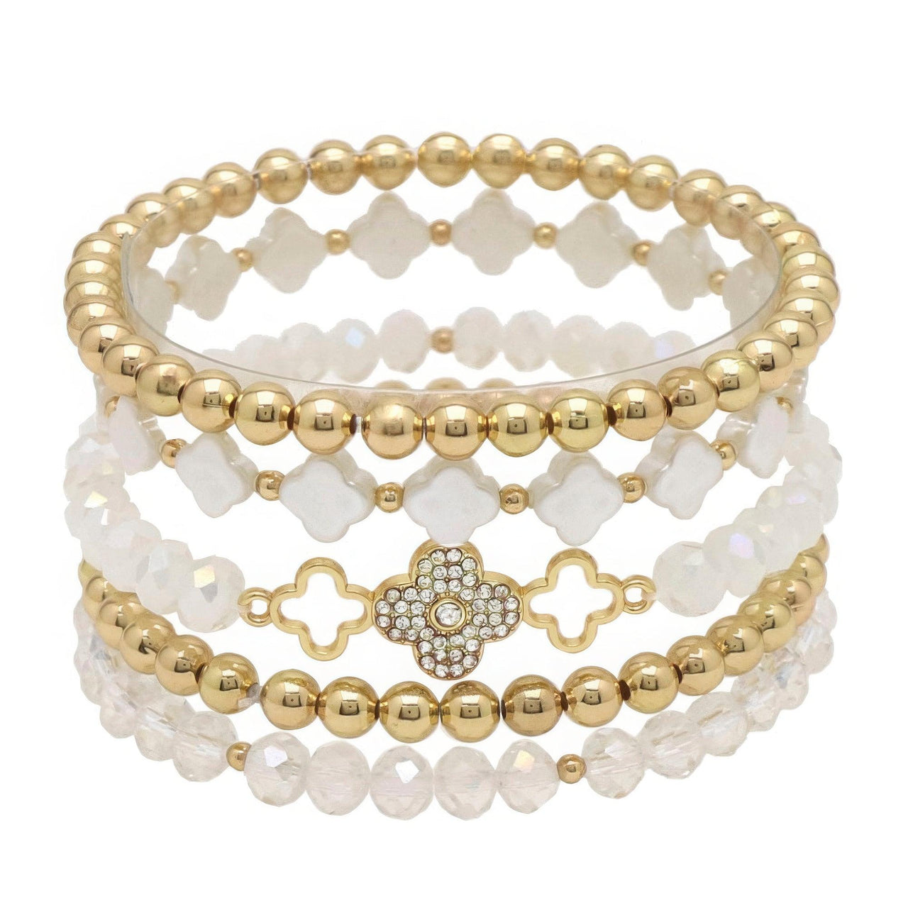 Fashionable Bracelets for Women – Stylish & Elegant Collection | Modestly Vogue Clover Metal Pearl Rhinestone Stretch Bracelet Set - Modestly Vogue 