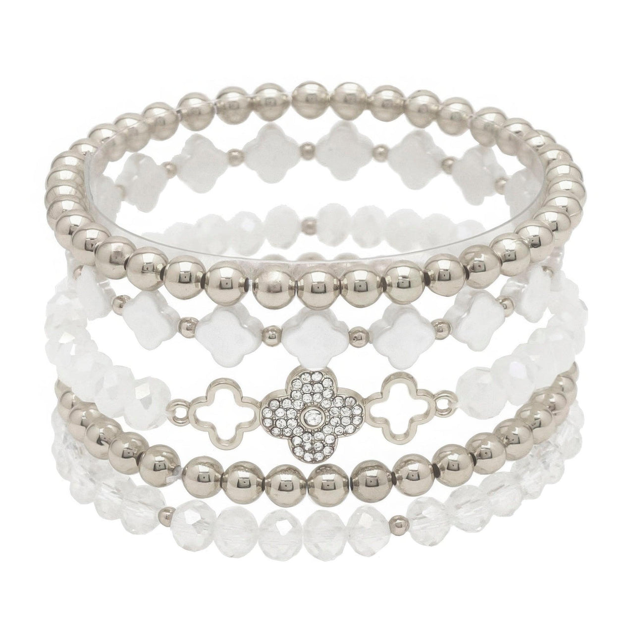 Fashionable Bracelets for Women – Stylish & Elegant Collection | Modestly Vogue Clover Metal Pearl Rhinestone Stretch Bracelet Set - Modestly Vogue 