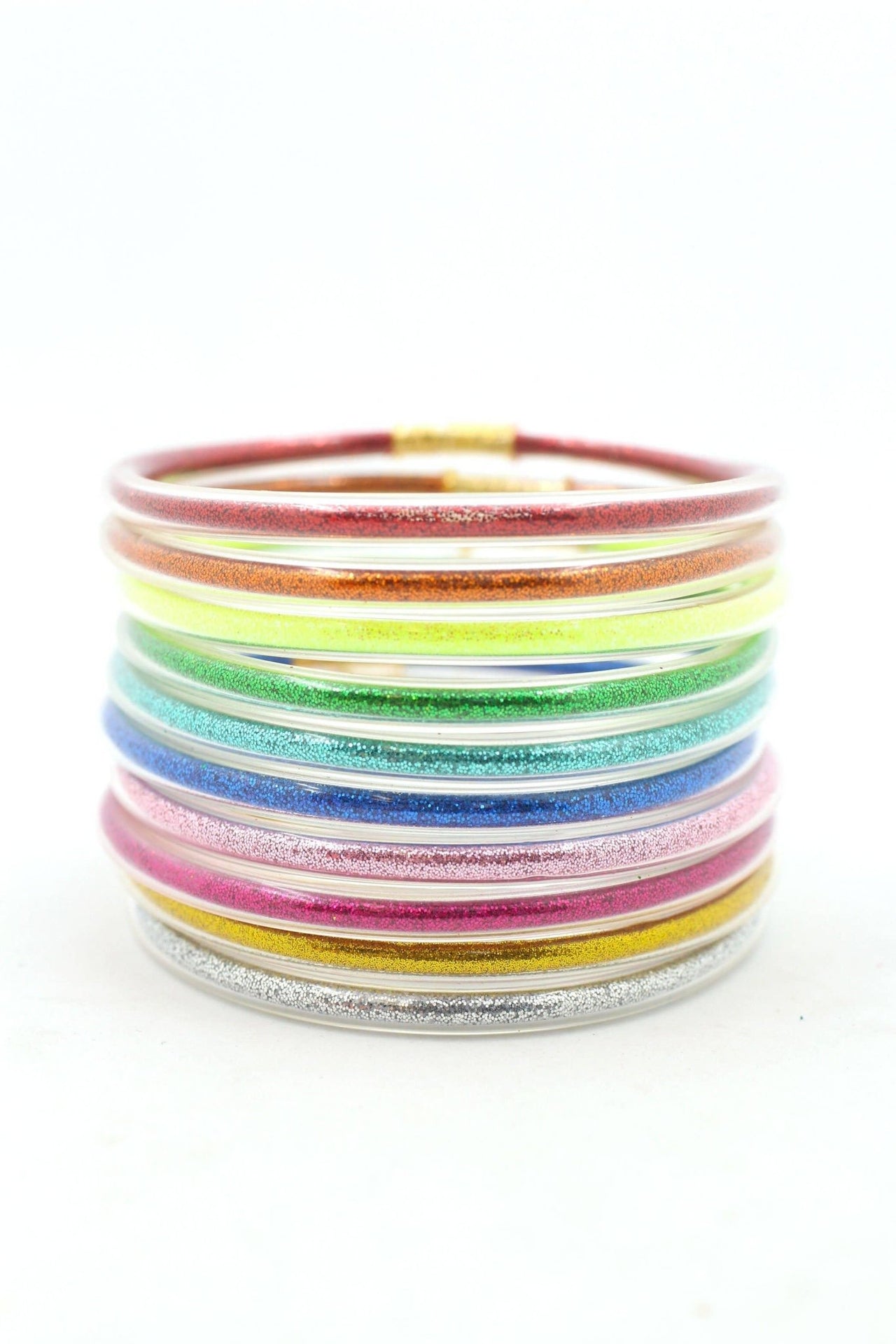 Glitter Rainbow Chakra Bangles, 10 Jelly Bracelets - Modestly Vogue 