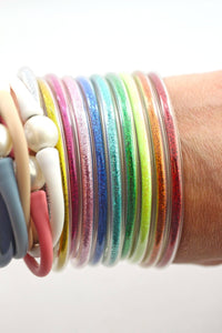 Glitter Rainbow Chakra Bangles, 10 Jelly Bracelets - Modestly Vogue 