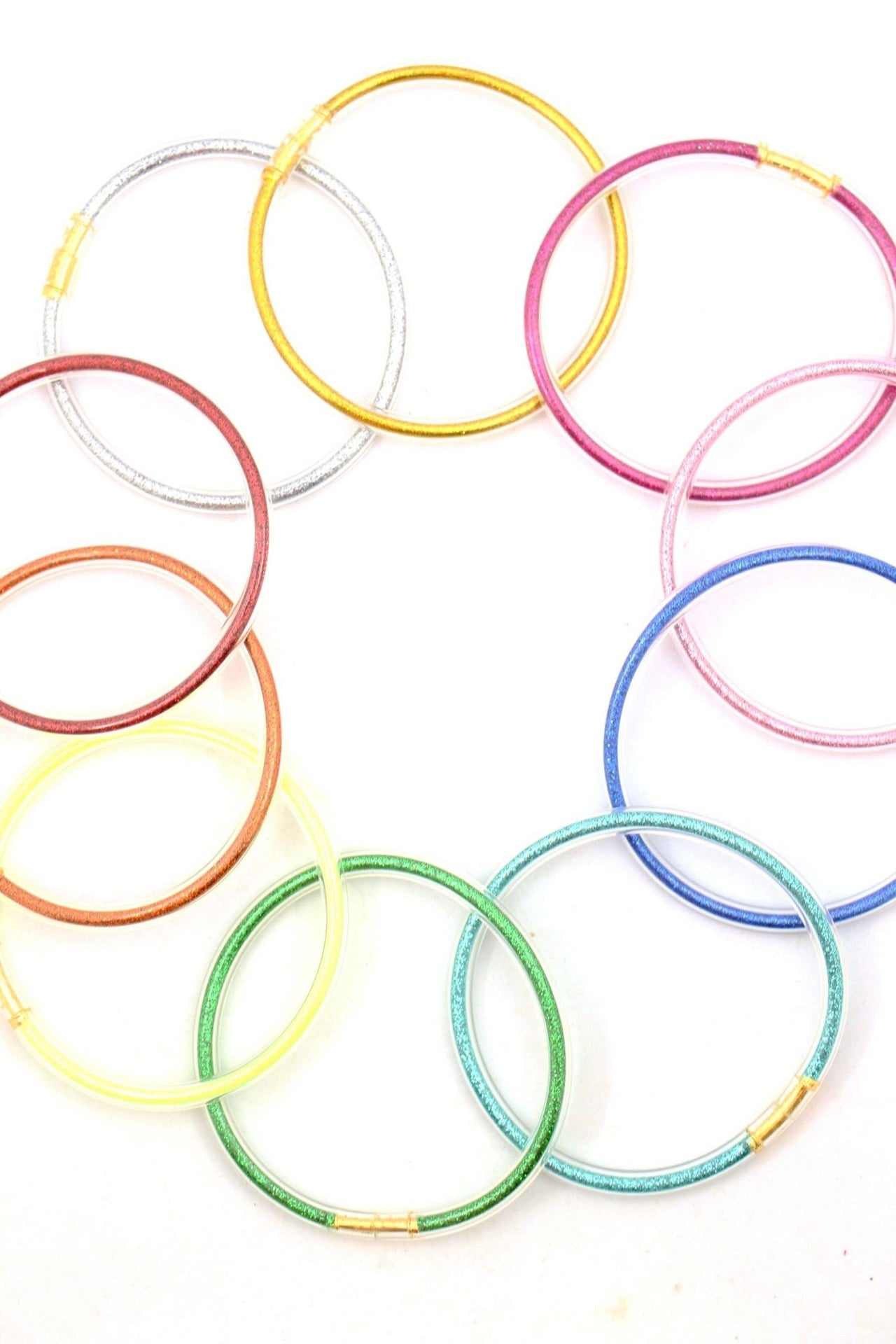 Glitter Rainbow Chakra Bangles, 10 Jelly Bracelets - Modestly Vogue 