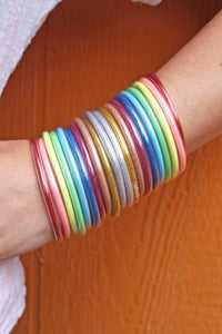 Glitter Rainbow Chakra Bangles, 10 Jelly Bracelets - Modestly Vogue 