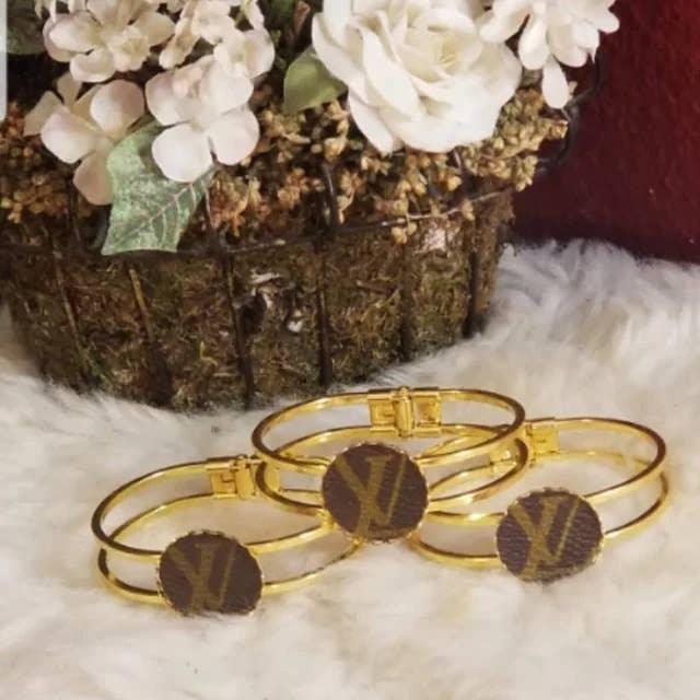 LV Upcycled Gold bezel Cuff Bracelet - Modestly Vogue 