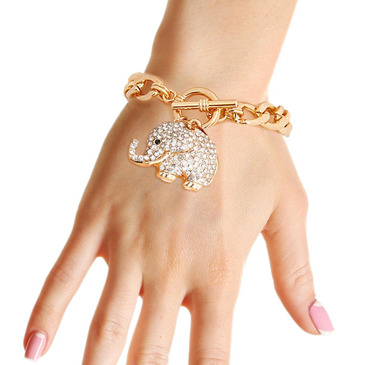 – | Gold Rhinestone Elephant Bracelet - Modestly Vogue 