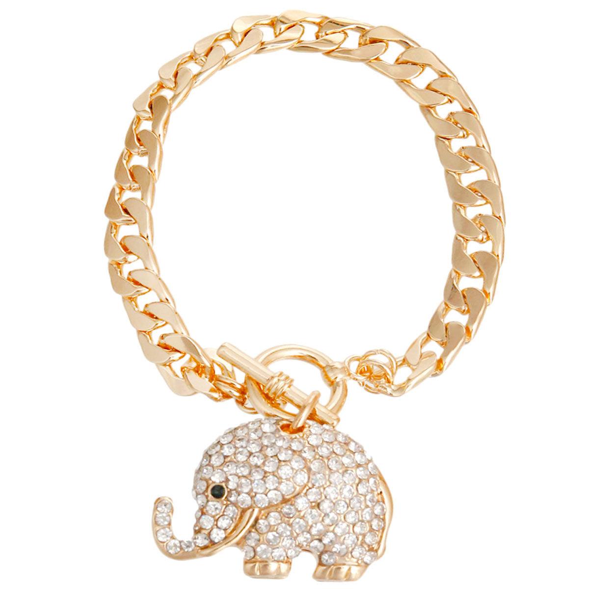 – | Gold Rhinestone Elephant Bracelet - Modestly Vogue 