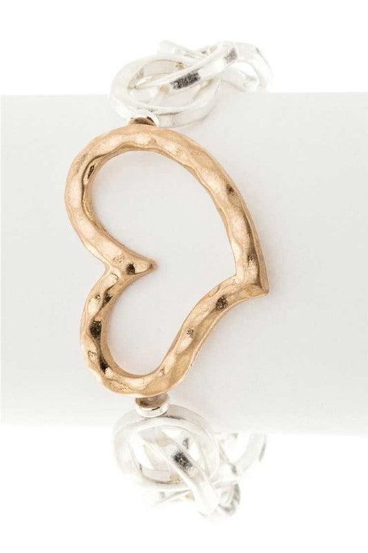 Gold Hammered Heart Charm Stretch Bracelet - Modestly Vogue 