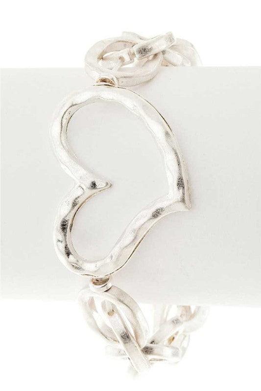 Gold Hammered Heart Charm Stretch Bracelet - Modestly Vogue 