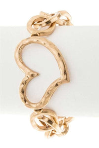 Gold Hammered Heart Charm Stretch Bracelet - Modestly Vogue 