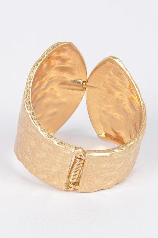 Gold Hammered Metal Statement Bangle Bracelet - Modestly Vogue 