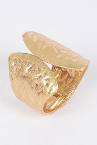 Gold Hammered Metal Statement Bangle Bracelet - Modestly Vogue 