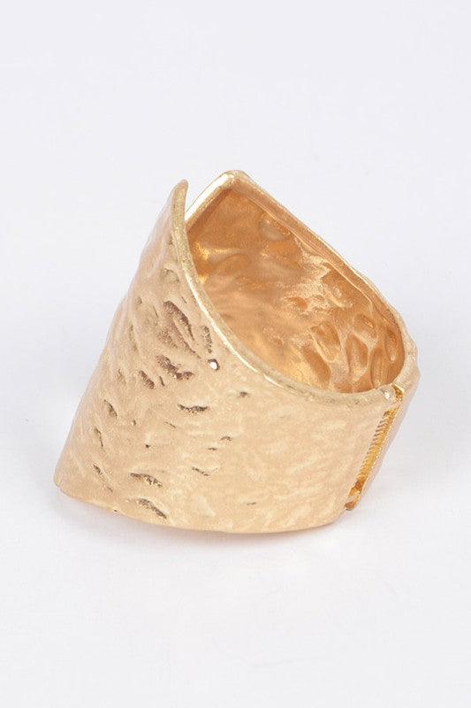 Gold Hammered Metal Statement Bangle Bracelet - Modestly Vogue 