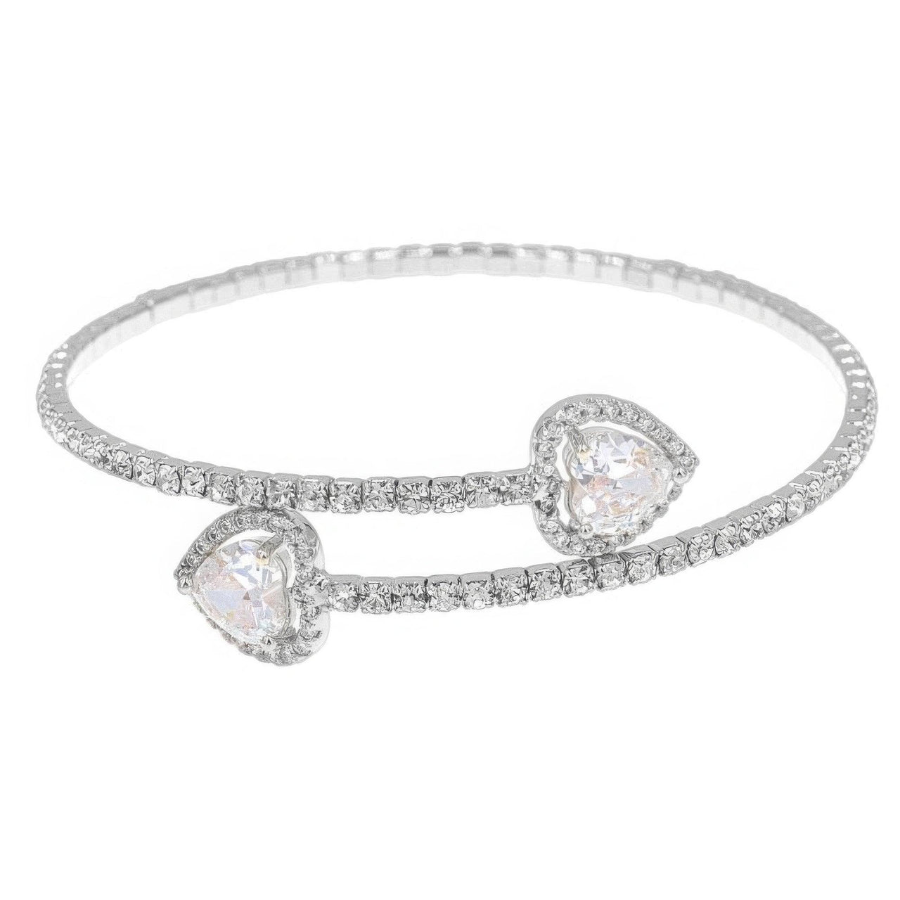 Rhinestone Heart Cz 1 Line Wire Cuff Bracelet - Modestly Vogue 