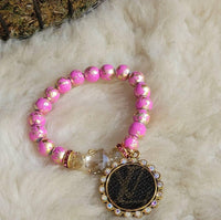 Upcycled LV Pink Stretch bracelet - Modestly Vogue 