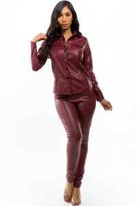 FAUX LEATHER TWO PIECE PANT SET - Modestly Vogue 