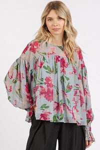 Boho Chic Mittoshop Floral Round Neck Flounce Sleeve Blouse – Chic Feminine Floral Top with Flounce Sleeves - Modestly Vogue 