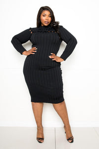 Flattering Curvy Fit | Stylish & Comfortable Plus-Size Clothing | Modestly Vogue Bodycon Sweater Dress With Knot Detail - Modestly Vogue 