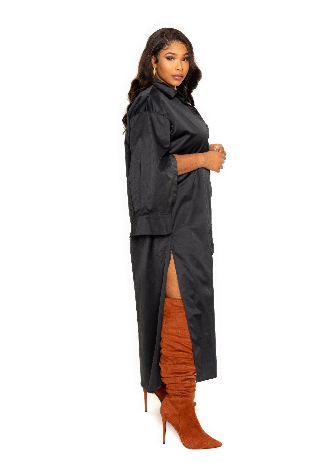 Flattering Curvy Fit | Stylish & Comfortable Plus-Size Clothing | Modestly Vogue Cape Sleeve Shirt Dress - Modestly Vogue 