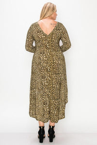 Flattering Curvy Fit | Stylish & Comfortable Plus-Size Clothing | Modestly Vogue Cheetah Print Dress Featuring A Round Neck - Modestly Vogue 