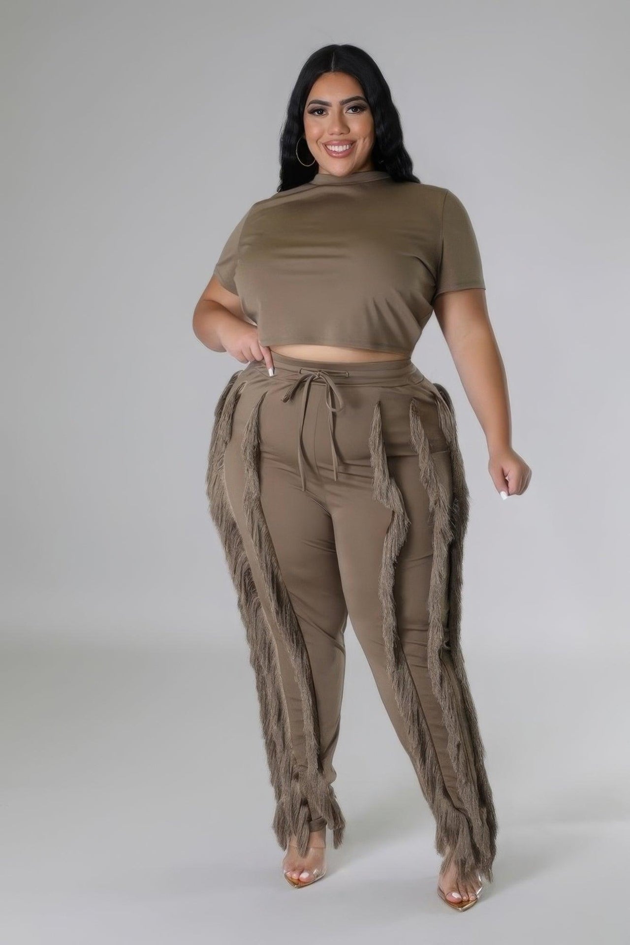 Curvy Fit | & Plus-Size Clothing | Crop Top Two-piece Set - Modestly Vogue 