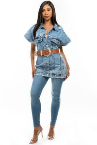 Denim Curvy Fit | - Clothing | DENIM VEST JACKET WITH BELT - Modestly Vogue 