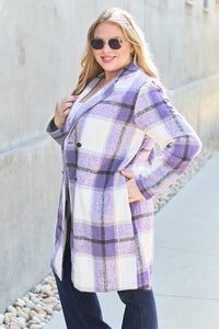 Flattering Curvy Fit | Stylish & Comfortable Plus-Size Clothing | Modestly Vogue Double Take Full Size Plaid Button Up Lapel Collar Coat - Modestly Vogue 