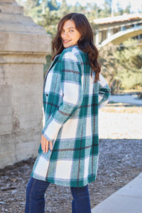 Flattering Curvy Fit | Stylish & Comfortable Plus-Size Clothing | Modestly Vogue Double Take Full Size Plaid Button Up Lapel Collar Coat - Modestly Vogue 