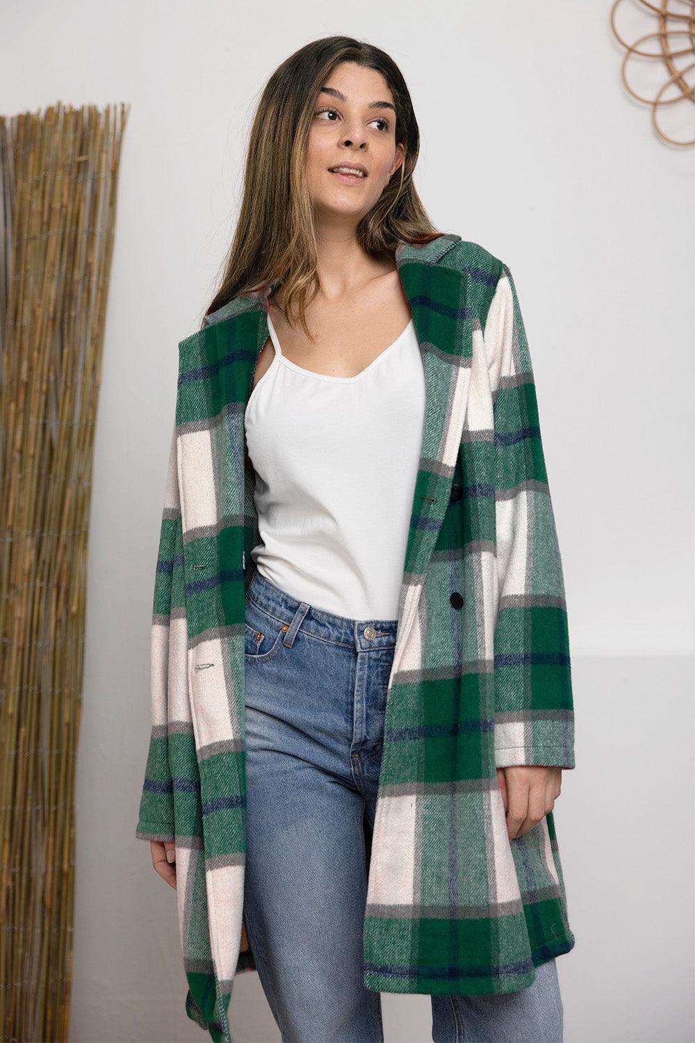 Flattering Curvy Fit | Stylish & Comfortable Plus-Size Clothing | Modestly Vogue Double Take Full Size Plaid Button Up Lapel Collar Coat - Modestly Vogue 