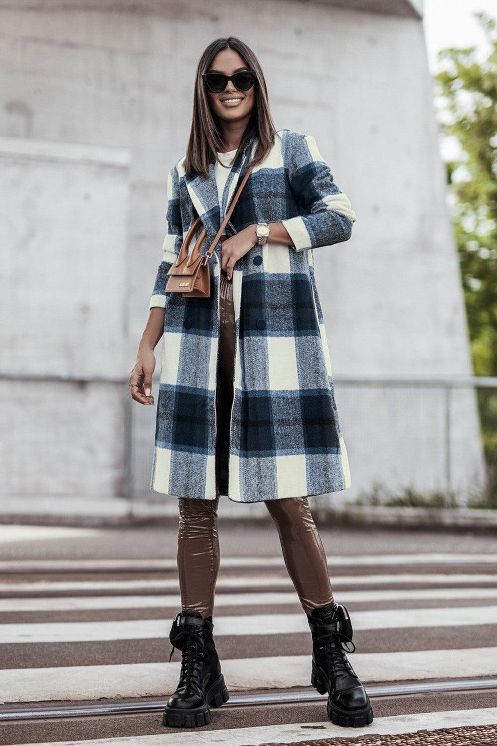 Flattering Curvy Fit | Stylish & Comfortable Plus-Size Clothing | Modestly Vogue Double Take Full Size Plaid Button Up Lapel Collar Coat - Modestly Vogue 