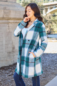 Flattering Curvy Fit | Stylish & Comfortable Plus-Size Clothing | Modestly Vogue Double Take Full Size Plaid Button Up Lapel Collar Coat - Modestly Vogue 