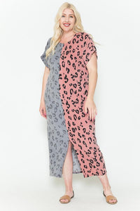 Flattering Curvy Fit | Stylish & Comfortable Plus-Size Clothing | Modestly Vogue Front Slit Dolman Leopard Print Maxi Dress - Modestly Vogue 