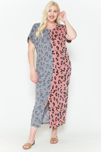 Flattering Curvy Fit | Stylish & Comfortable Plus-Size Clothing | Modestly Vogue Front Slit Dolman Leopard Print Maxi Dress - Modestly Vogue 