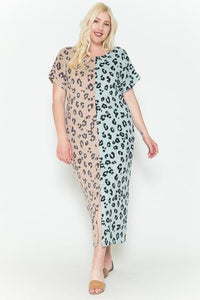 Flattering Curvy Fit | Stylish & Comfortable Plus-Size Clothing | Modestly Vogue Front Slit Dolman Leopard Print Maxi Dress - Modestly Vogue 