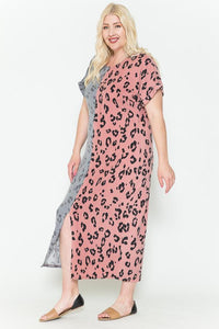 Flattering Curvy Fit | Stylish & Comfortable Plus-Size Clothing | Modestly Vogue Front Slit Dolman Leopard Print Maxi Dress - Modestly Vogue 