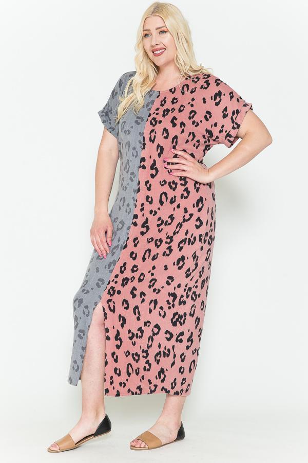 Flattering Curvy Fit | Stylish & Comfortable Plus-Size Clothing | Modestly Vogue Front Slit Dolman Leopard Print Maxi Dress - Modestly Vogue 