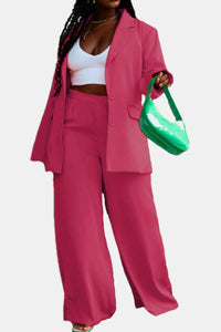 Curvy Fit | & Plus-Size Clothing | Lapel Collar Buttoned Blazer and Long Pants Set - Modestly Vogue 