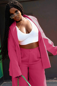 Curvy Fit | & Plus-Size Clothing | Lapel Collar Buttoned Blazer and Long Pants Set - Modestly Vogue 