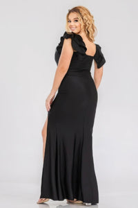 Curvy Fit Stylish PlusSize Gown Stretch Ruffle Party Maxi Dress - Modestly Vogue 